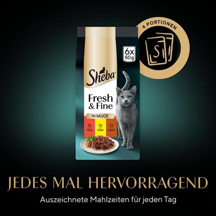 Produktbild Sheba Fresh & Fine Multipack Portionsbeutel Rind, Huhn & Lamm in Sauce (Adult, 1 Stk., 3600 g)