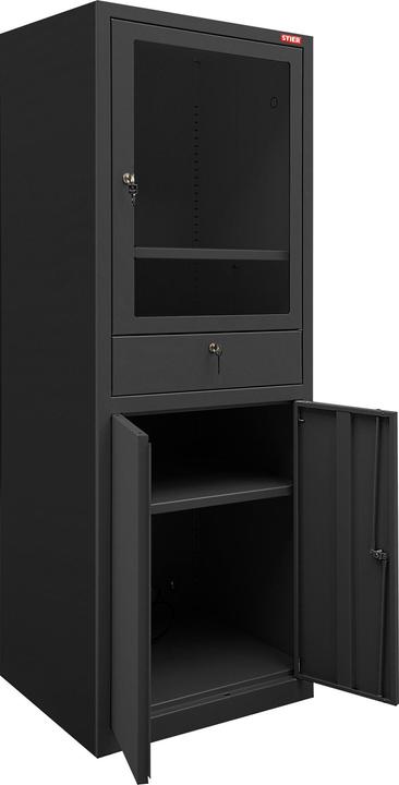 Image du produit Stier Armoire informatique avec tiroir et portes 1750x650x350mm noir