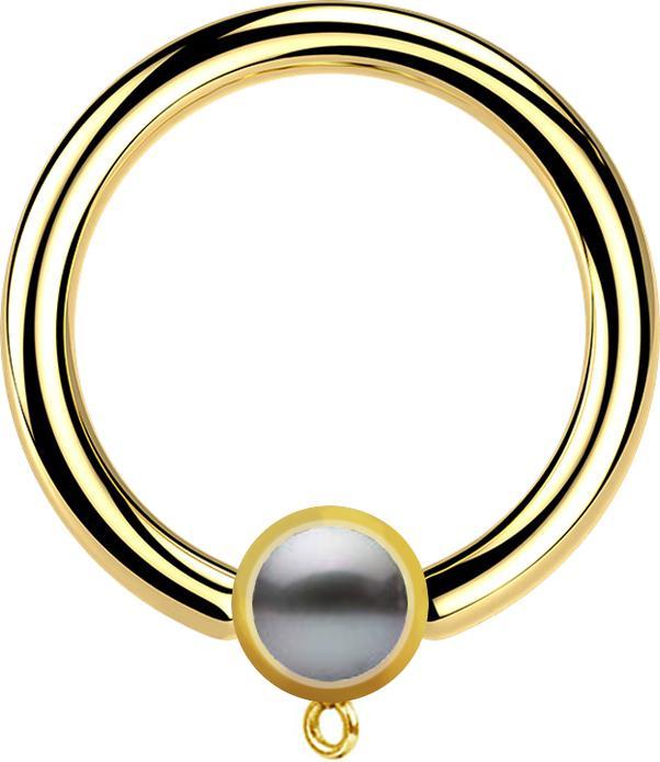 Star Piercing Micro Closure Ring vergoldet mit Zylinder Perle schwarz Ring für Anhänger (Chirurgenstahl 316L)