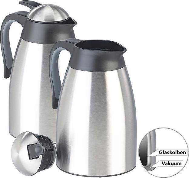 Produktbild Rosenstein & Söhne 2er-Set doppelwandige Edelstahl-Vakuum-Isolierkanne mit Ausgiesstaste (1.50 l)