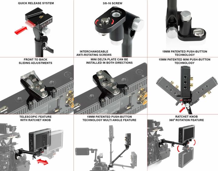 Immagine prodotto Shape Kit braccio magico a pulsante telescopico con piastra Delta Mini (Adattatore per stativo)