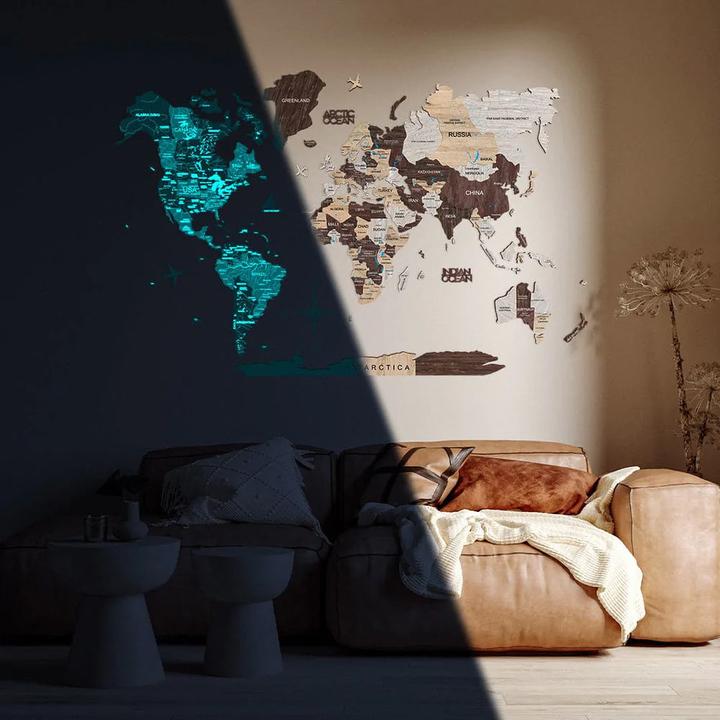 Produktbild Enjoy The Wood Leuchtende 3D Weltkarte (90 x 120 cm)
