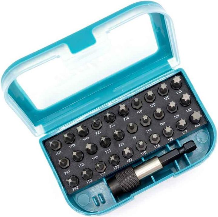 Produktbild Makita P-73374 Set 31teilig (Innensechsrund TX M10, Innensechsrund TX M15, Innensechsrund TX M20, Kreuz Phillips PH M1, Kreuz Phillips PH M2, Innensechsrund TX M8, Innensechsrund TX M25, Innensechsrund TX M27, Innensechsrund TX M40, Kreuz Pozidriv PZ M1, Kreuz Pozidriv PZ M2, Kreuz Phillips PH M3, Kreuz Pozidriv PZ M3)