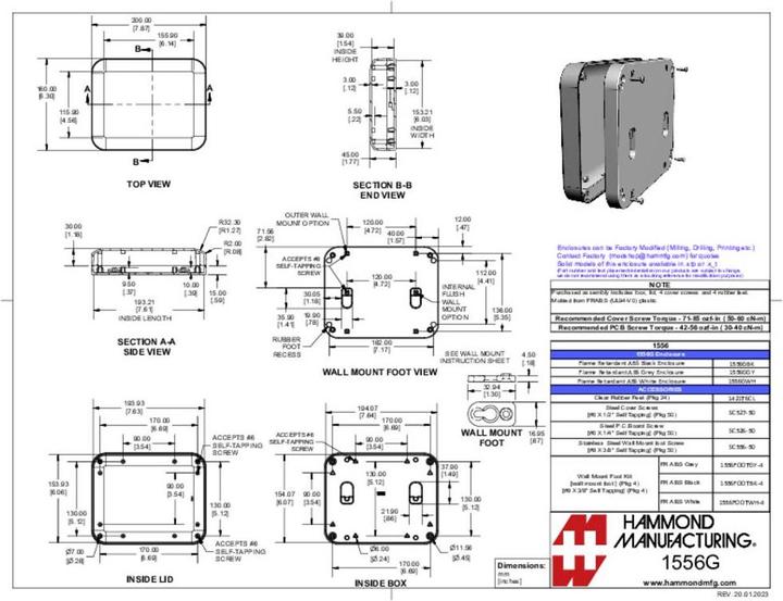 Produktbild Hammond 1556GGY Universal-Gehäuse 200 x 160 x 45 ABS Kunststoff fl (Gehäuse)