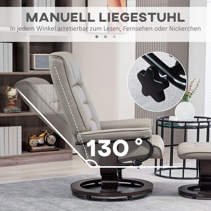 Produktbild Swisshandel24 Relaxsessel mit Hocker, 360° Drehbar, 130° neigbar, Liegefunktion, Kunstleder, Grau