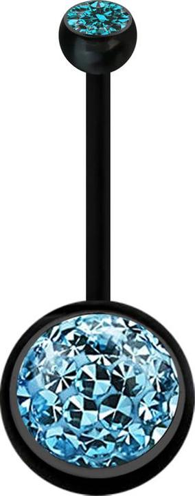 Star Piercing Banane schwarz mit Kugel Kristall aqua und Kugel Kristall aqua Epoxy Schutzschicht (Bioflex, ohne Messing)