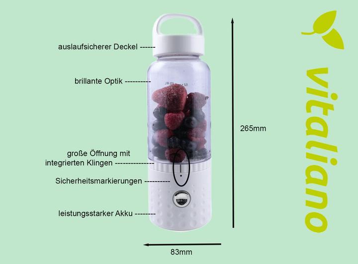Actual product image Vitaliano portable smoothie maker to go, 500ml, interchangeable bottle, USB, dishwasher safe, lightweight (75 W)