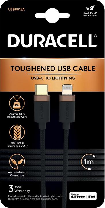 Actual product image Duracell 1M USB-C to Lightning Braided (1 m, USB 2.0)