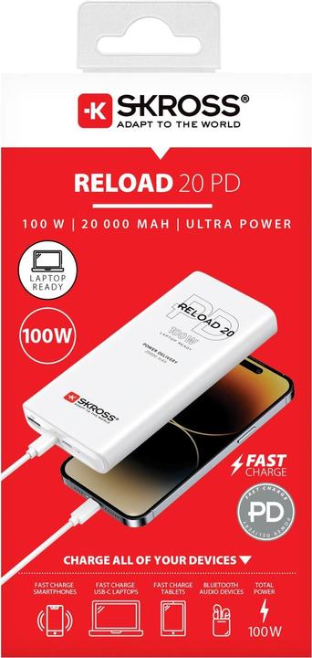 Immagine prodotto Skross Banca di energia RELOAD 20000 100W PD Bianco (20000 mAh, 100 W, 74 Wh)