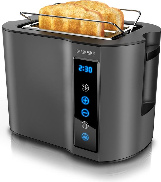 Produktbild Arendo Toaster Edelstahl 2 Scheiben Kurzschlitz, Display mit Restzeitanzeige, Touchpanel, Brötchenaufsatz