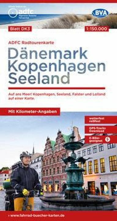 Actual product image ADFC cycle tour map DK3 Denmark/Copenhagen/Sealand 1:150,000, tear and weatherproof, e-bike