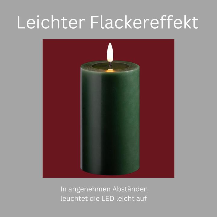 Actual product image Novaliv 2er Set Led Kerzen flackernde Flamme mit Echtwachspiegel grün 7,5cm ø 1x 12,5 cm, 1x10 cm Höhe, LED (2 x)