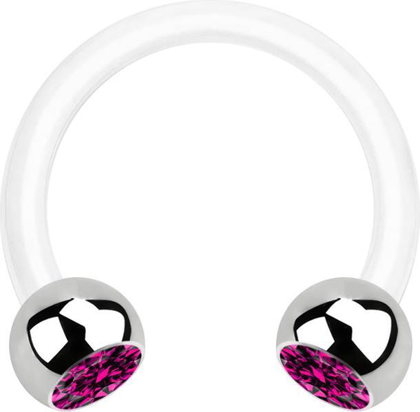 Produktbild Star Piercing Micro Circular Barbell weiss mit zwei Kugeln silber Kristall fuchsia (Bioflex, ohne Messing, Chirurgenstahl 316L)