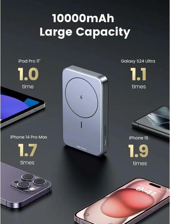 Productafbeelding Ugreen UGREEN10000mAhMagnetischeDraadlozePowerBank(SpaceGray) 15086 (10000 mAh, 20 W, 37 Wh)