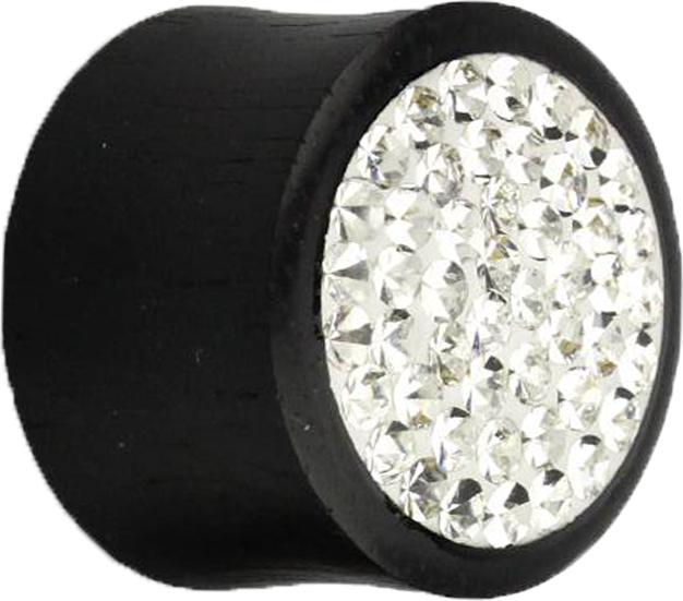 Star Piercing Flared Plug aus Arengholz mit Kristall silber und Epoxy Schutzschicht (Organisch, ohne Messing)