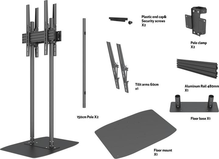 Immagine prodotto Multibrackets Piantana B2B, 2x65"-90", acciaio/alluminio (90", 150 kg)