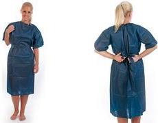 Hygostar PP patient gown, PP fleece, size L, blue Waist & neck ties, breathable