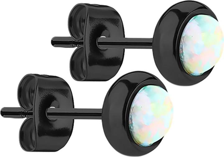 Star Piercing Ohrstecker schwarz mit Opal weiss (Chirurgenstahl 316L, ohne Messing)