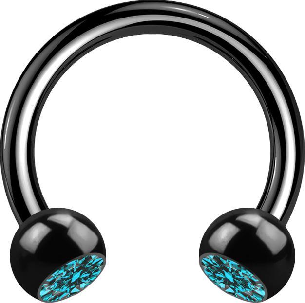 Produktbild Star Piercing Circular Barbell schwarz mit zwei Kugeln Kristall aqua (ohne Messing, Titan G23)