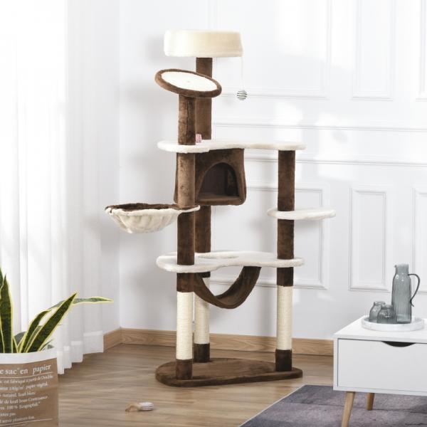Produktbild PawHut Katzenbaum mit Sisalsäulen (153 cm, Kaffeebraun)