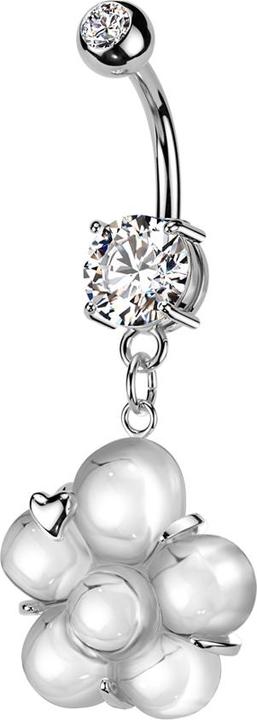 Immagine prodotto Star Piercing Banane silber mit zwei Kugeln Kristall silber Anhänger Blume mit Herz (Acciaio chirurgico 316L/ottone)