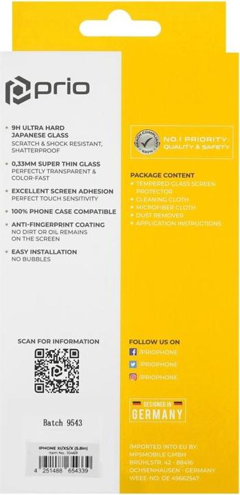 Actual product image prio Screen protector glass (1 Piece, Apple iPhone XS, Apple iPhone 11 Pro, Apple iPhone X)