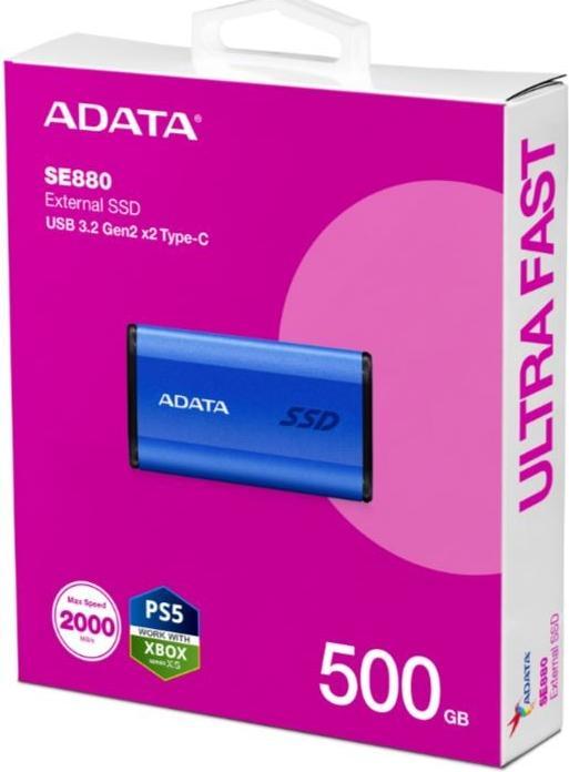 Actual product image Adata Dysk zewnętrzny SSD SE880 500 GB USB3.2A/C Gen2x2 Niebieski (500 GB)
