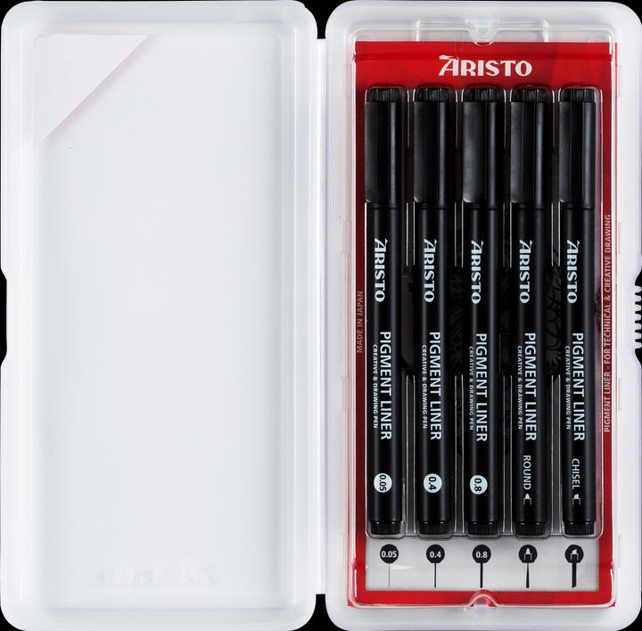 Produktbild Aristo Pigmentliner Creative 5er-Set, 0.05/0.4/0.8/Rund/Keil, schwarz (Schwarz, 5 x)