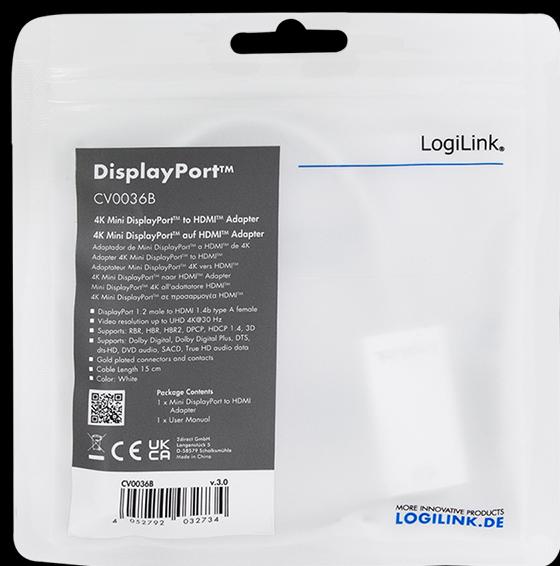 Produktbild LogiLink Mini DisplayPort zu HDMI (HDMI, 15 cm)