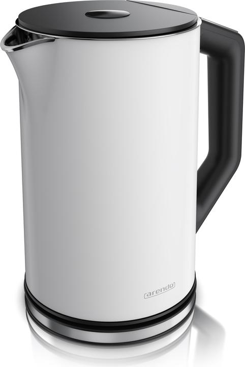 Arendo Edelstahl Wasserkocher 1,5 l 2200 W, Doppelwand, Temperaturwahl 40 - 100°C mit Anzeige, weiss matt (1.50 l)