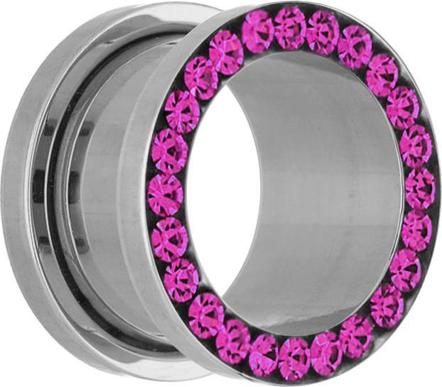 Produktbild Star Piercing Flesh Tunnel silber mit Kristall fuchsia (ohne Messing, Chirurgenstahl 316L)