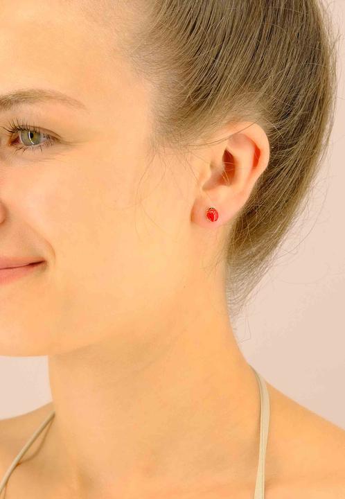 Image du produit Muau Stud earrings ladybird yellow gold 750 red/black 8mm (Or jaune 750/18K)
