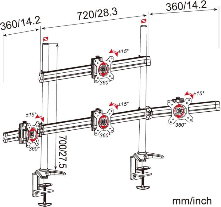 Produktbild Hftek MP234C-N desk stand for four 15 inch - 27 inch monitor monitor with VESA 75/100 (Tisch, 27")