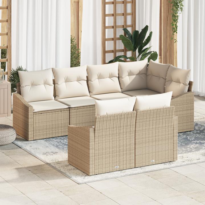 Produktbild VidaXL 7-tlg. Garten-Sofagarnitur mit Kissen Beige Poly Rattan