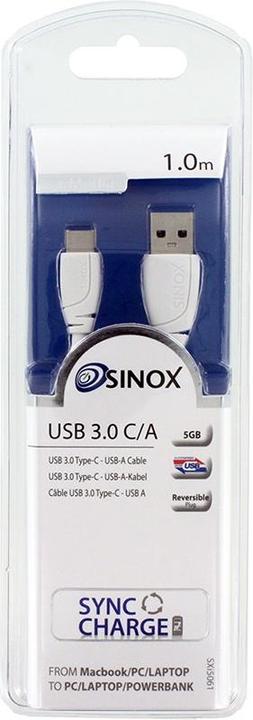 Produktbild Sinox i-Media - USB-Kabel - USB Typ A (Stecker) auf USB-C (Stecker) reversibel - USB 3.0 - 1 m - wei