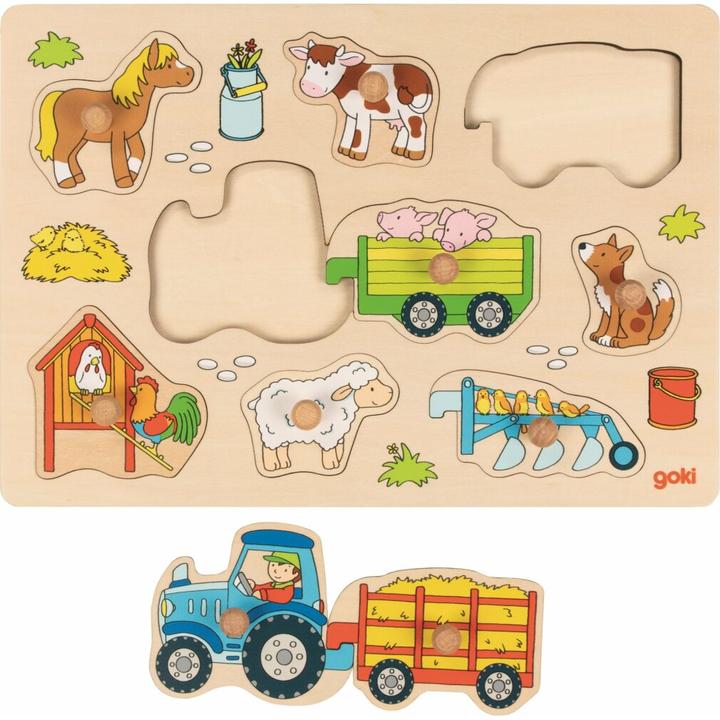 Actual product image Goki Tractor jigsaw puzzle with trailers (9 pieces)