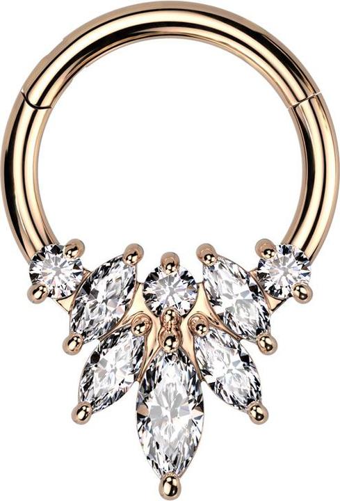 Actual product image Star Piercing Micro segment ring hinged rose gold three round and four oval crystals silver (Brass)