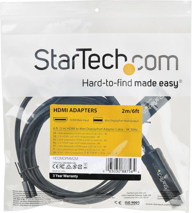 Actual product image StarTech .com 6.6 ft. (2 m) HDMI to Mini DisplayPort Cable (2 m, HDMI)