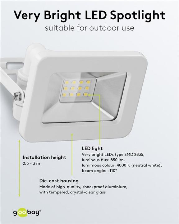 Immagine prodotto Goobay Faretto da esterno a LED, 10 W (853 lm, IP65)
