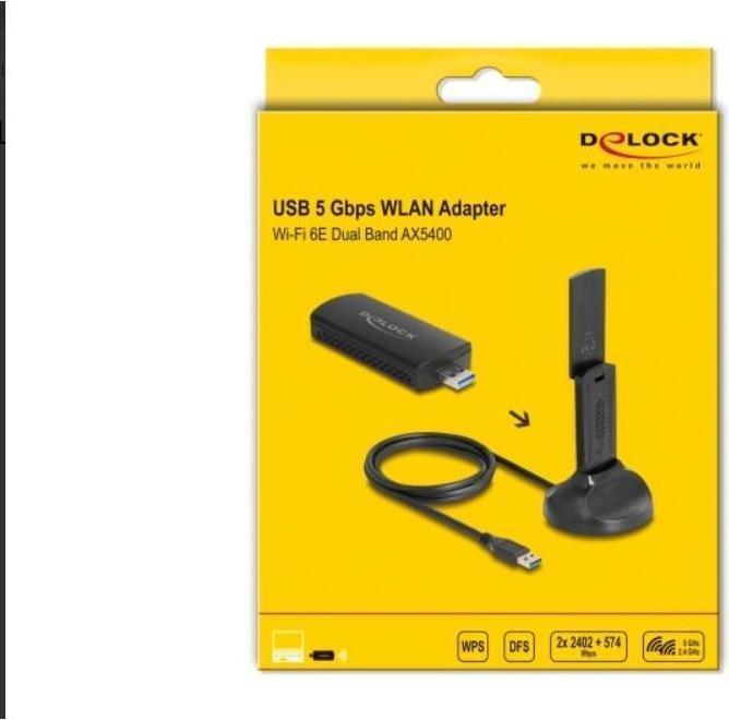 Produktbild Delock Wi-Fi 6E Dualband WLAN USB Adapter AX5400 2 x 2402 + 574 Mbps (USB)