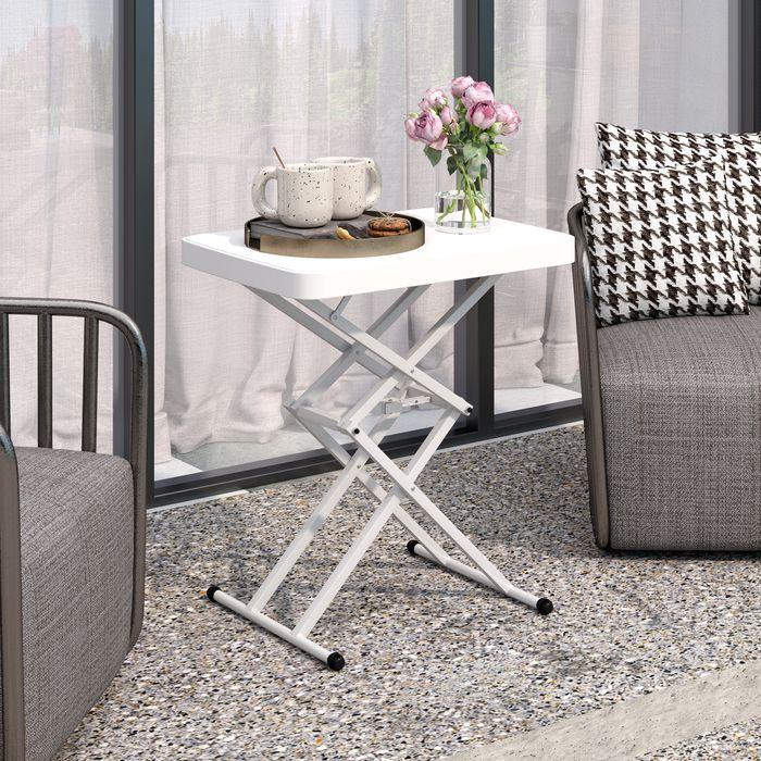 Image du produit Swisshandel24 Beistelltisch Gartentisch höhenverstellbar, Kunststoff, bis 50kg belastbar, 65x45x70H cmWeiss