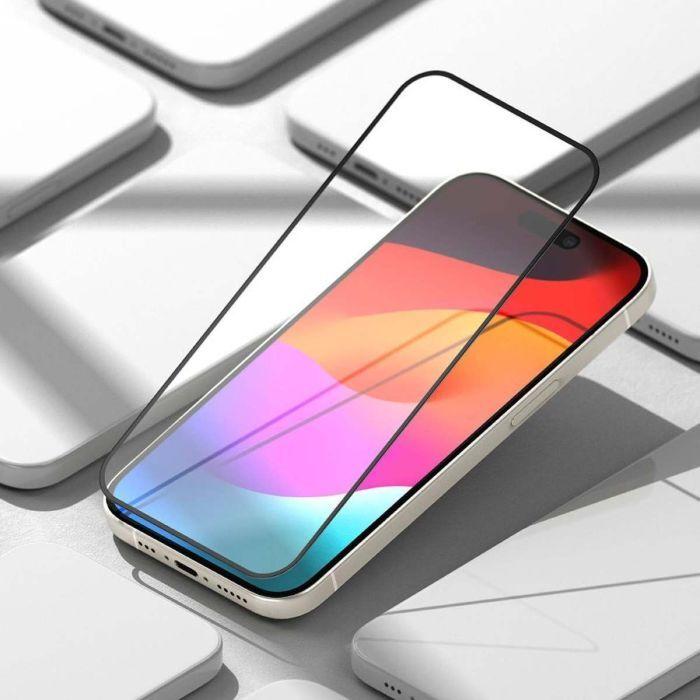 Actual product image Ringke iPhone 15 Screen Protector Premium Tempered Glass 9H with installation jig Transparent (1 Piece, Apple iPhone 15, Apple iPhone 16)