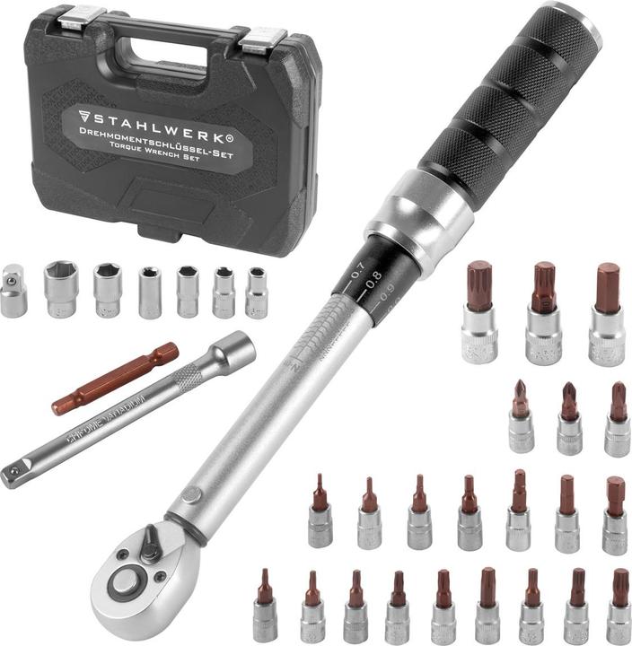 Stahlwerk Drehmomentschlüssel-Set 32teilig 1/4" 5-25Nm Ratsche Umschaltknarre (1/4", 5 Nm, 25 Nm)