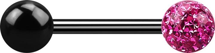 Star Piercing Barbell schwarz mit Kugel und Kristallkugel pink Epoxy Schutzschicht (ohne Messing, Titan G23)