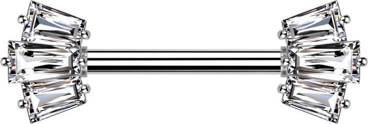Star Piercing Barbell silber mit zwei Aufsätze drei Baguette Kristalle silber (Chirurgenstahl 316L, Messing)