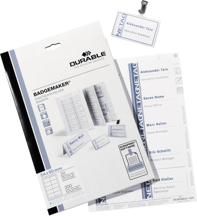 Produktbild Durable Einstecketiketten Badgemaker für Namensschilder