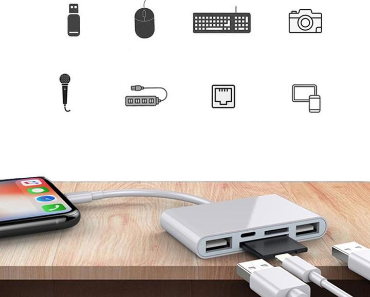 Deltalabs Lightning auf SD/MicroSD Kartenleser & Ladeadapter für iPhone/iPad (Lightning, USB-A, MicroDot)
