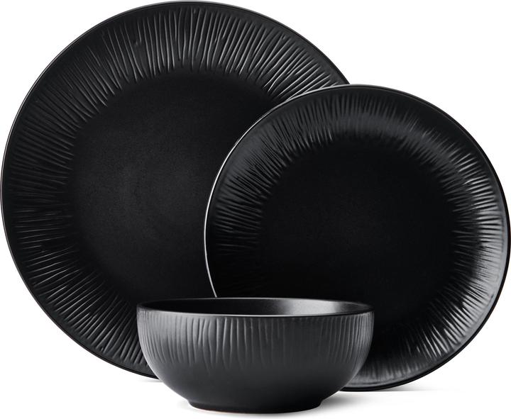 Mikasa Jardin Midnight 12-Piece Stoneware Dinner Set, Black (4 Stück)