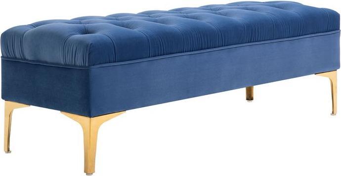Produktbild Swisshandel24 Sitzbank, Bettbank, Schuhbank mit erhöhten Beine, Schlafzimmer, Samt Blau 118 x 45 x 42 cm (118 cm)