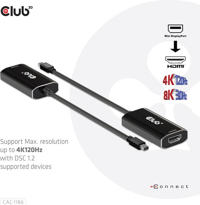 Immagine prodotto Club 3D Adattatore Club3D MiniDisplayPort > HDMI 2.1 HDR 120Hz attivo (Mini DP, 0.60 cm)